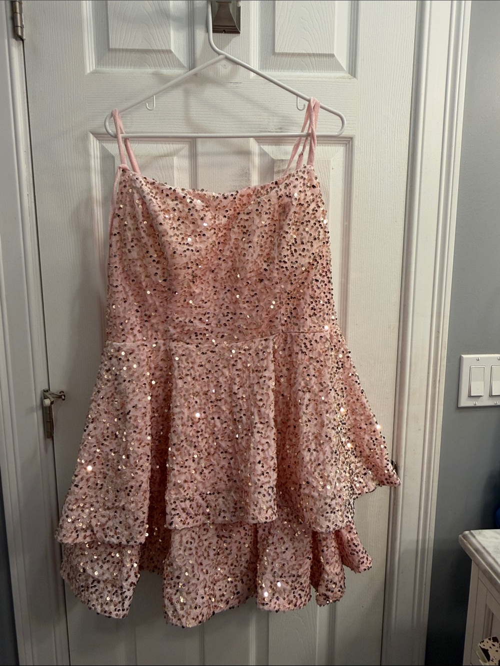 Pink Sequin Tiered Party Dress for Girls